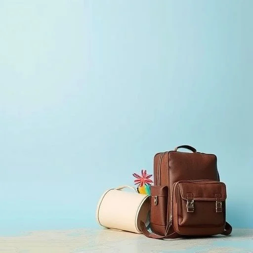 A breathtaking mountain landscape with an antique compass and map, evoking discovery and wanderlust